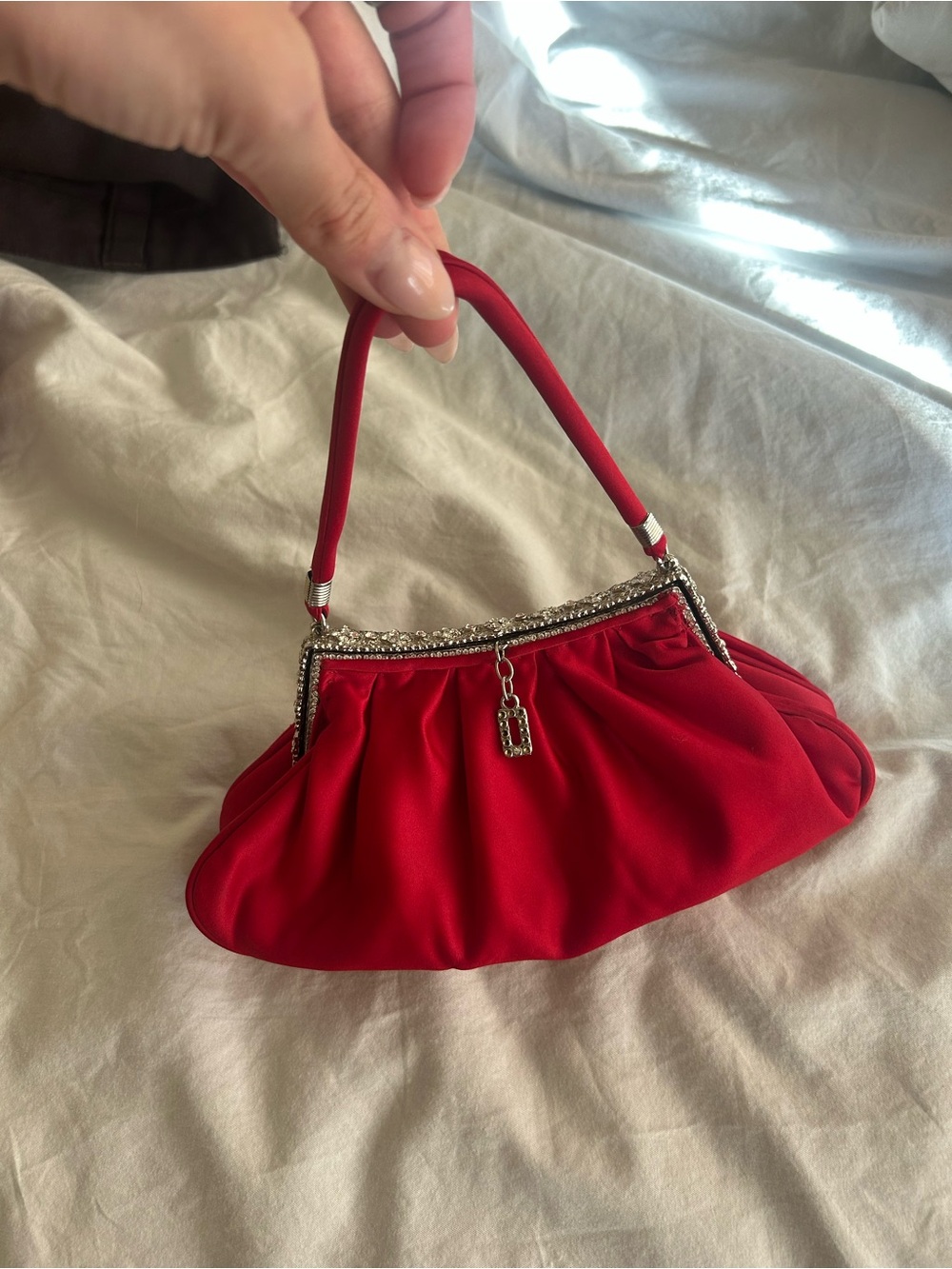 Drap Barcelona Red Satin Mini Top-Handle Bag Clutch